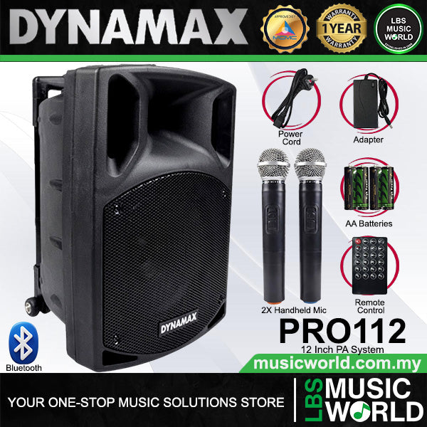 Dynamax PRO112 400 Watt 12 Inch Active Bluetooth Speaker System with 2 Wireless Handheld Microphone