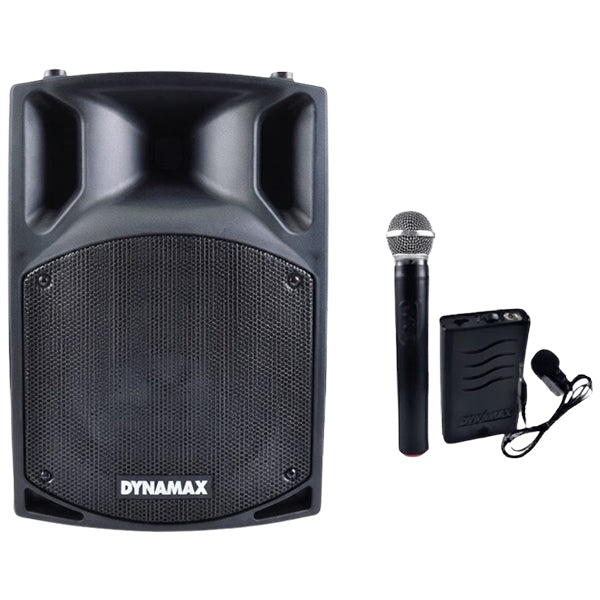 Dynamax PRO112 400 Watt 12 Inch Active Bluetooth Speaker System with 2 Wireless Handheld Microphone