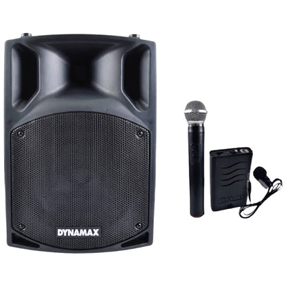 Dynamax PRO112 400 Watt 12 Inch Active Bluetooth Speaker System with 2 Wireless Handheld Microphone