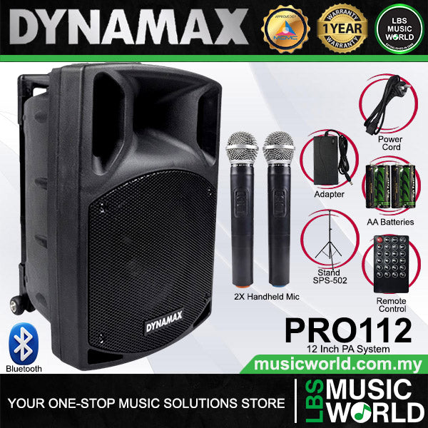 Dynamax PRO112 400 Watt 12 Inch Active Bluetooth Speaker System with 2 Wireless Handheld Microphone