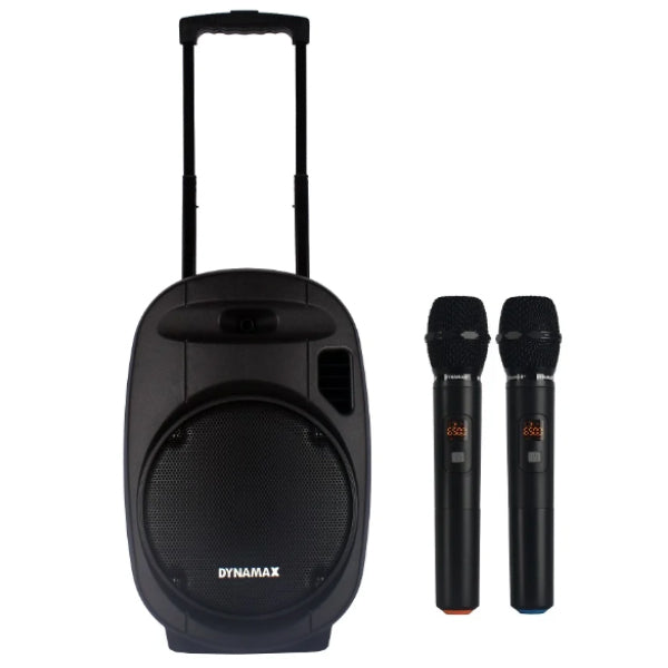 Dynamax PRO315 180 Watt 15 Inch Active Bluetooth Speaker System with 2 Wireless Handheld Microphone