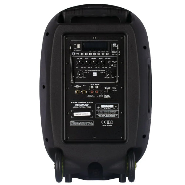 Dynamax PRO312 120 Watt 12 Inch Active Bluetooth Speaker System with 2 Wireless Handheld Microphone