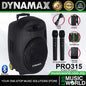 Dynamax PRO315 180 Watt 15 Inch Active Bluetooth Speaker System with 2 Wireless Handheld Microphone