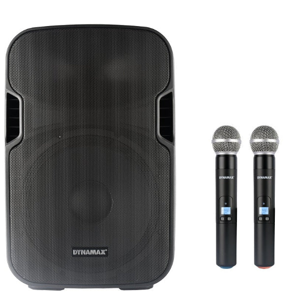 Dynamax TSL012 100 Watt 12 Inch Active Bluetooth Speaker System with 2 Wireless Handheld Microphone