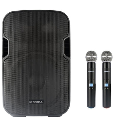 Dynamax TSL012 100 Watt 12 Inch Active Bluetooth Speaker System with 2 Wireless Handheld Microphone