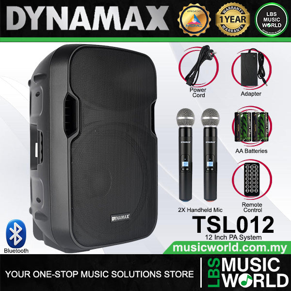 Dynamax TSL015 120 Watt 15 Inch Active Bluetooth Speaker System with 2 Wireless Handheld Microphone