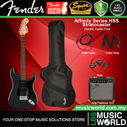 Squier Affinity Series HSS Stratocaster Guitar Pack with Frontman 15G Combo Amplifier - Charcoal Frost Metallic