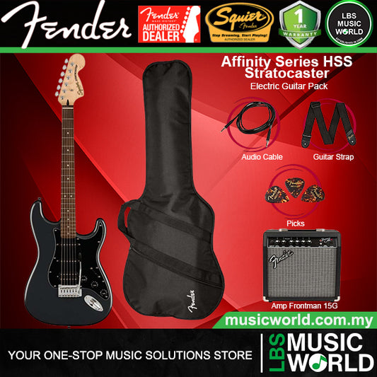 Squier Affinity Series HSS Stratocaster Guitar Pack with Frontman 15G Combo Amplifier - Charcoal Frost Metallic