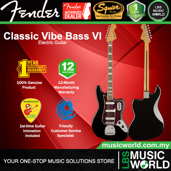 Squier by Fender Classic Vibe Bass VI Electric Guitar With Laurel Fingerboard - Black