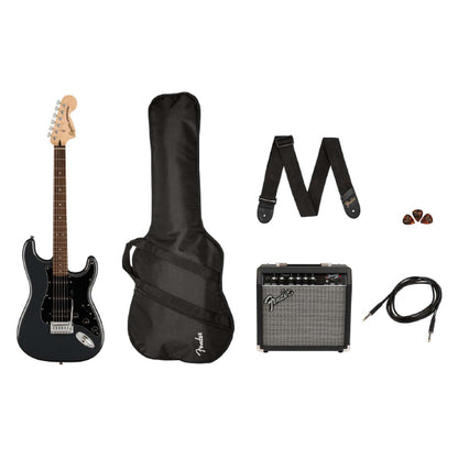 Squier Affinity Series HSS Stratocaster Guitar Pack with Frontman 15G Combo Amplifier - Charcoal Frost Metallic