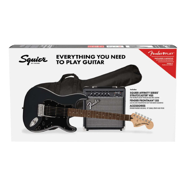 Squier Affinity Series HSS Stratocaster Guitar Pack with Frontman 15G Combo Amplifier - Charcoal Frost Metallic