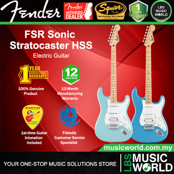 Squier By Fender FSR Sonic Stratocaster HSS Electric Guitar Maple Fretboard with Tremolo