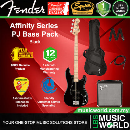 Squier by Fender 4 String Affinity Series PJ Bass Guitar Pack Maple Fretboard with 15W Amplifier - Black