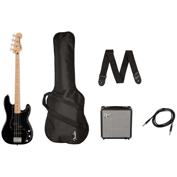 Squier by Fender 4 String Affinity Series PJ Bass Guitar Pack Maple Fretboard with 15W Amplifier - Black
