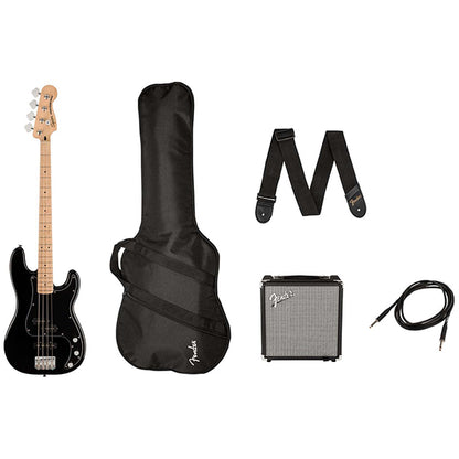 Squier by Fender 4 String Affinity Series PJ Bass Guitar Pack Maple Fretboard with 15W Amplifier - Black