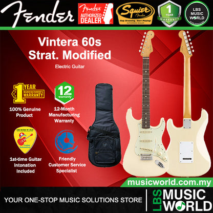 Fender Vintera 60s Stratocaster Modified Electric Guitar with Pau Ferro Fretboard and Tremolo - Olympic White