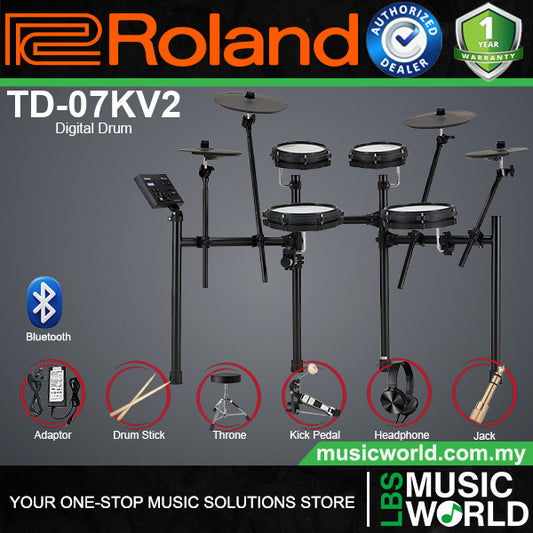 Roland TD-07KV2 5 Pieces Electronic Drum Kit V-Drum Set With Package