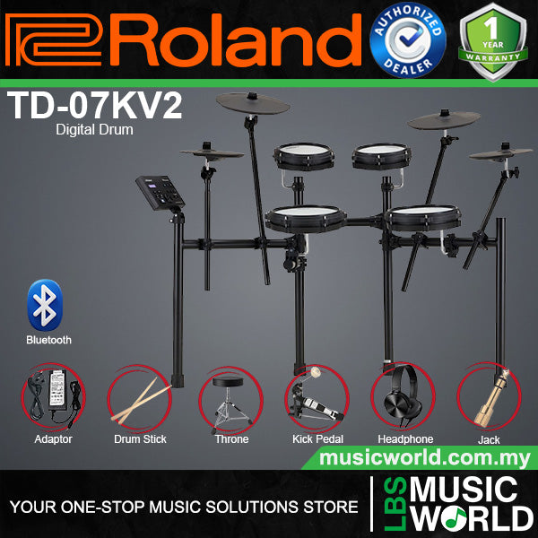 Roland TD-07KV2 5 Pieces Electronic Drum Kit V-Drum Set With Package