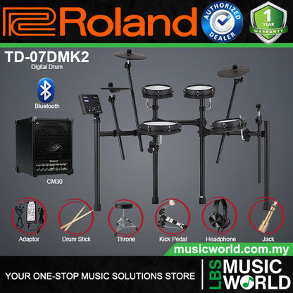 Roland TD-07DMK2 Electronic Drum Set With Package and Amplifier CM30
