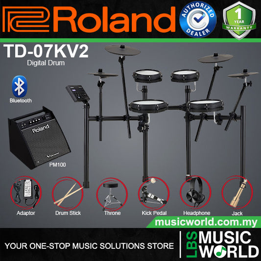 Roland TD-07KV2 5 Pieces Electronic Drum Kit V-Drum Set With Package and PM100 Amplifier