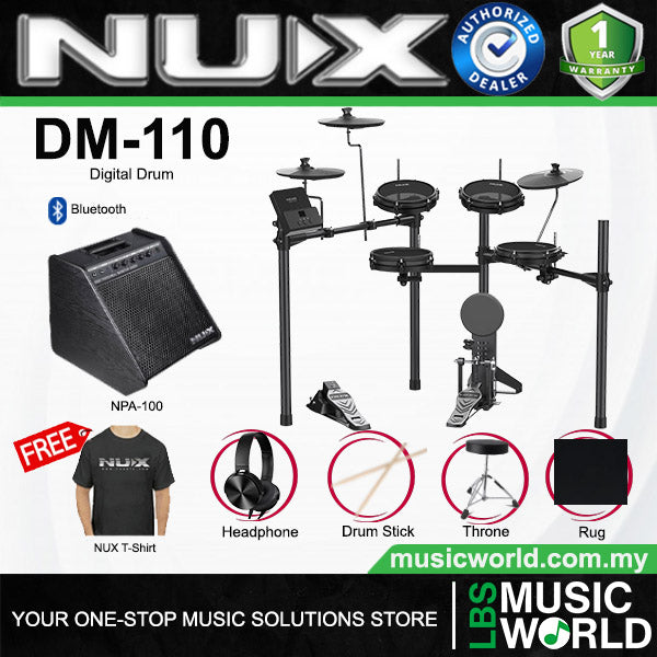 Nux DM-110 Digital Drum Complete Set with NPA-100 Personal Monitor Amplifier (DM110 NPA100)