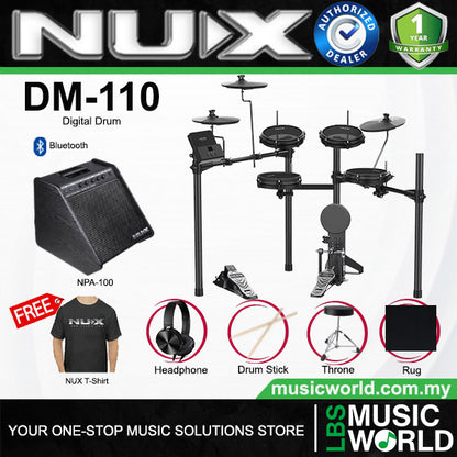 Nux DM-110 Digital Drum Complete Set with NPA-100 Personal Monitor Amplifier (DM110 NPA100)