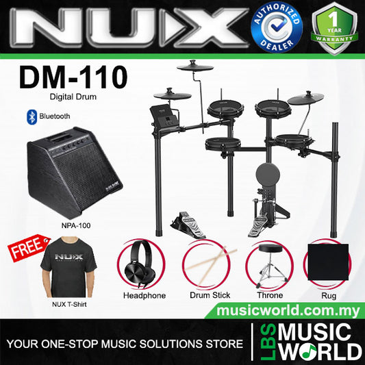 Nux DM-110 Digital Drum Complete Set with NPA-100 Personal Monitor Amplifier (DM110 NPA100)