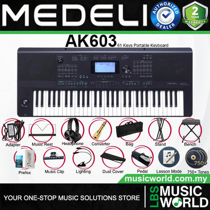 Medeli AK603 61 Keys Professional Arranger Workstation Keyboard with Complete Full Package - Black