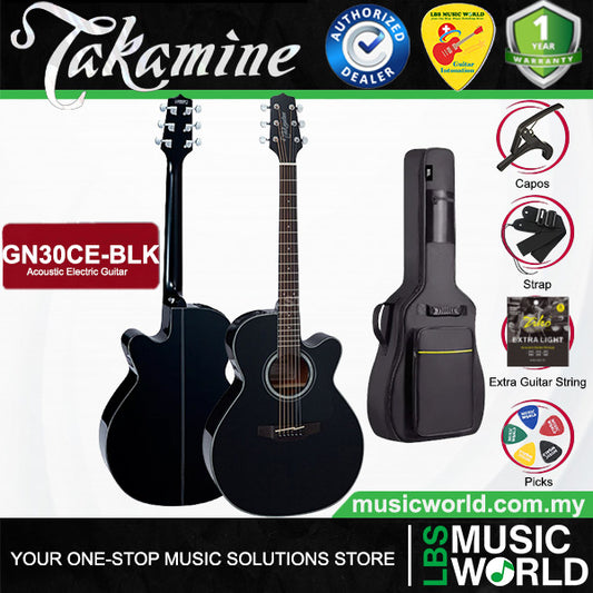 Takamine GN30CE-BLK NEX Cutaway Solid Spruce Top Acoustic Electric Guitar with Bag - Black (GN30CE BLK)