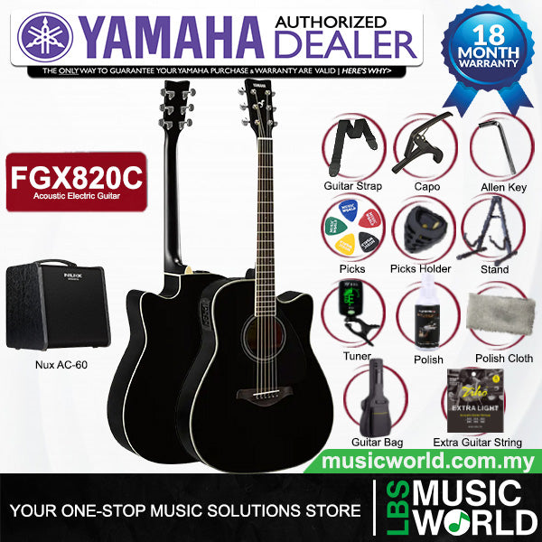 Yamaha FGX820C 41'' Dreadnought Solid Spruce Acoustic Electric Guitar- Black (FGX 820C)
