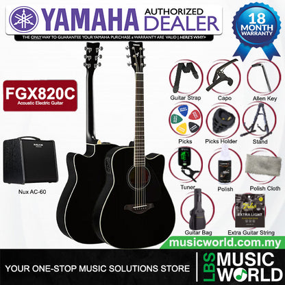 Yamaha FGX820C 41'' Dreadnought Solid Spruce Acoustic Electric Guitar- Black (FGX 820C)