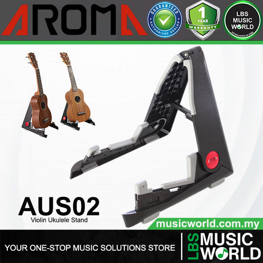 Aroma AUS02 Violin Or Ukulele Stand Metal Adjustable Foldable Holder - Black