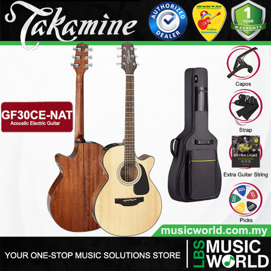 Takamine GF30CE-NAT FXC Cutaway Solid Spruce Top Acoustic Electric Guitar with Bag - Natural (GF30CE NAT)