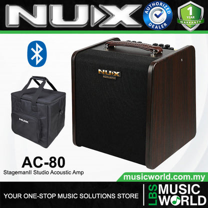 NUX AC-80 Stageman II 80 Watt Rechargeable Battery Powered Amp Acoustic Guitar Speaker Amplifier with Looper and Bluetooth