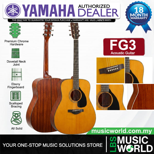 Yamaha FG3 41" Dreadnought Solid Sitka Spruce Top Acoustic Guitar Natural