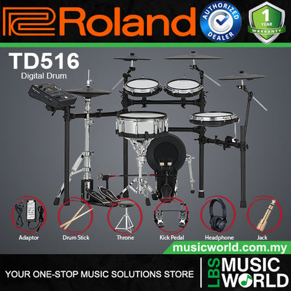 Roland TD516 Digital Electronic V-Drums Kit Package with Amplifier and Expandable V51 Module