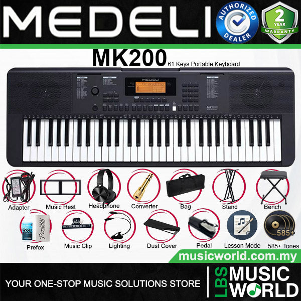 Medeli MK200 61 Keys Portable Keyboard Complete Package with Original Adapter  - Black