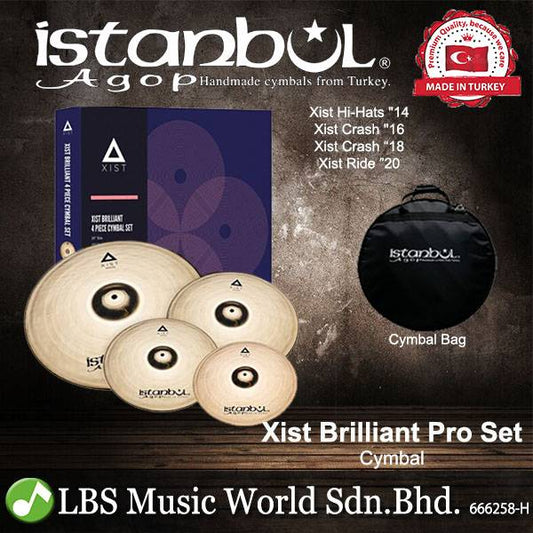 Istanbul Agop Xist Brilliant Pro Set 14 Inch Hi-Hats 16" Crash 18" China 20" Ride Cymbal With Bag (IXBS4)