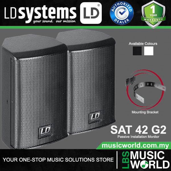 LD Systems SAT 42 G2 60 Watt 4 Inch Passive Installation Monitor Wall Mounted Loudspeaker with 2 Way Speaker - Pair (LDSAT42G2)