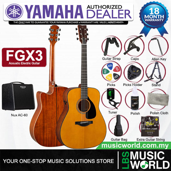 Yamaha FGX3 41" Dreadnought Solid Sitka Spruce Top Acoustic Electric Guitar with Pickup