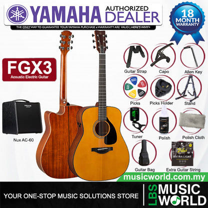 Yamaha FGX3 41" Dreadnought Solid Sitka Spruce Top Acoustic Electric Guitar with Pickup
