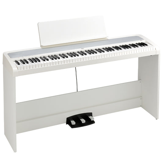 Korg B2+SP 88 Key Digital Piano Built In Speaker Package with Stand and Three Pedal White (B2 Plus)