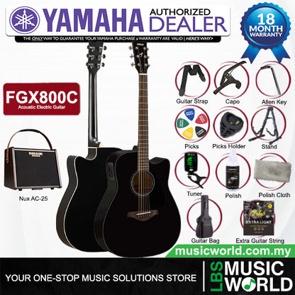 Yamaha FGX800C 41'' Solid Spruce Acoustic Electric Guitar With Pickup Black