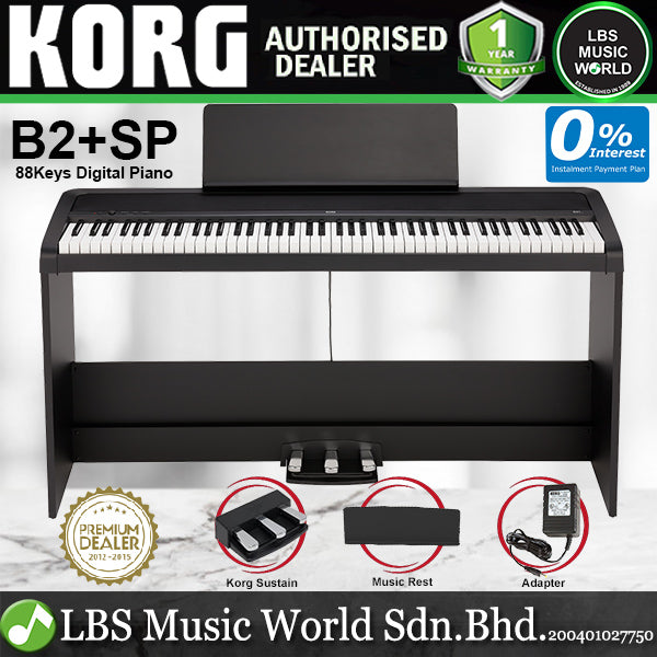 Korg B2+SP 88 Key Digital Piano Built In Speaker Package with Stand and Three Pedal Black (B2 Plus)
