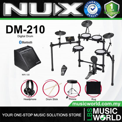 NUX DM-210 5-Piece Digital Drum with Full Mesh Head and NPA-100 Personal Monitor Amplifier (DM210)