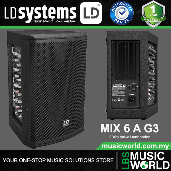 LD Systems MIX 6 A G3 2 X 280 Watt Active 2 Way Loudspeaker with Integrated 4 Channel Mixer (MIX6AG3 LDMIX62AG3)