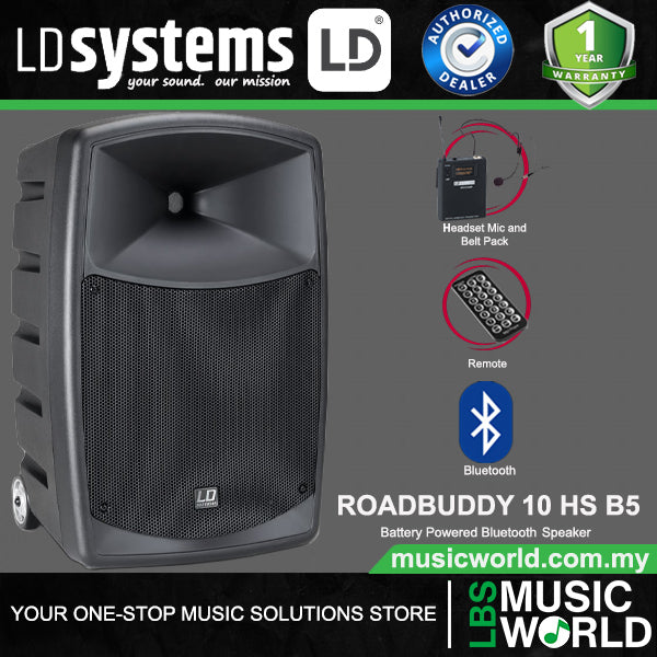 LD Systems ROADBUDDY 10 HS B5 480 Watt Battery Powered Bluetooth Speaker with Mixer, Bodypack and Headset