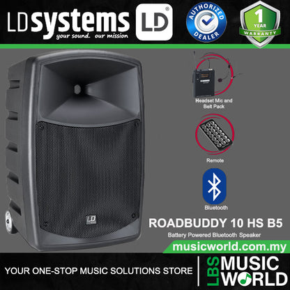 LD Systems ROADBUDDY 10 HS B5 480 Watt Battery Powered Bluetooth Speaker with Mixer, Bodypack and Headset