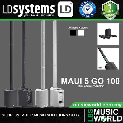 LD Systems MAUI® 5 GO 100 800 Watt Ultra Portable Battery Powered Column PA System - 3200 mAh (LDMAUI5GO100 LDMAUI5GO100W)