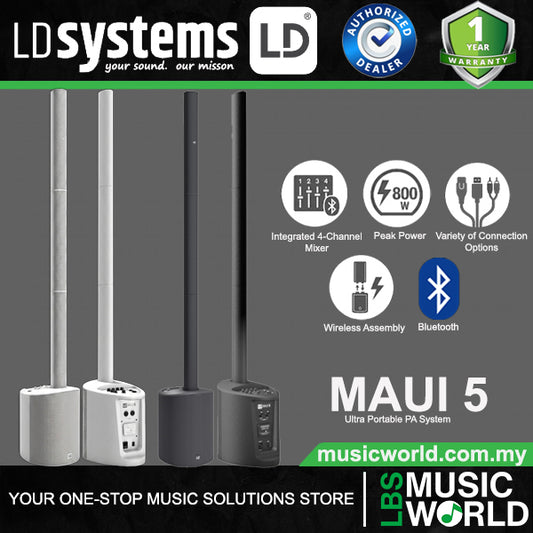 LD Systems MAUI 5 800 Watt Ultra Portable Column PA System with Mixer and Bluetooth (LDMAUI5 LDMAUI5W)